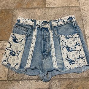 Carmar High-Waisted Crochet Detail Denim Shorts